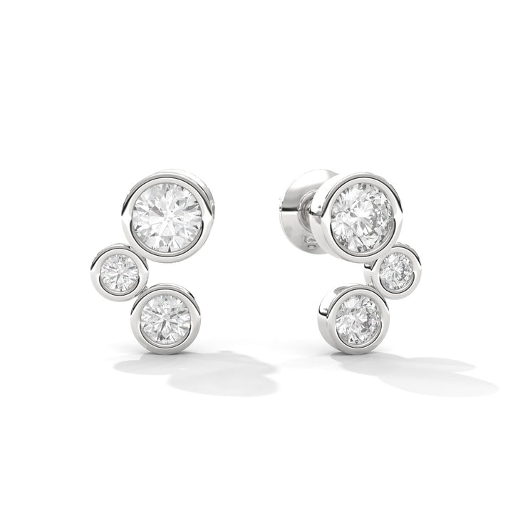 Diamond Three stone climber earrings (BEZEL SETTING)