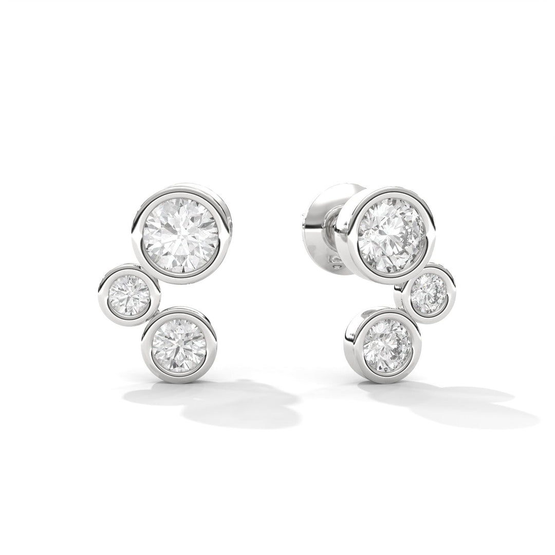 Diamond Three Stone Climber Silver Earrings (BEZEL SETTING)   – Heera One