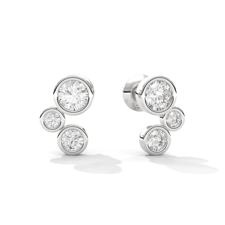 Diamond Three Stone Climber Silver Earrings (BEZEL SETTING)   – Heera One